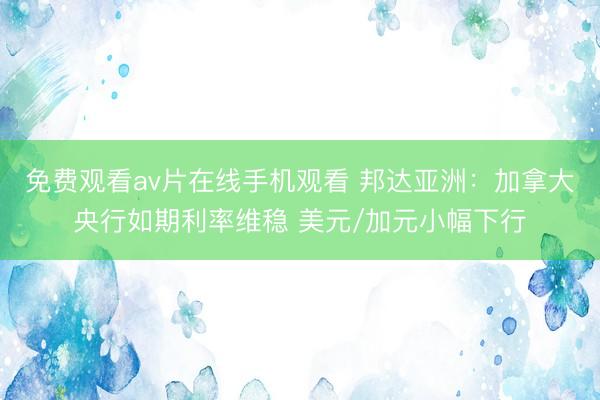 免费观看av片在线手机观看 邦达亚洲：加拿大央行如期利率维稳 美元/加元小幅下行