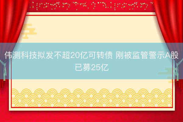 伟测科技拟发不超20亿可转债 刚被监管警示A股已募25亿
