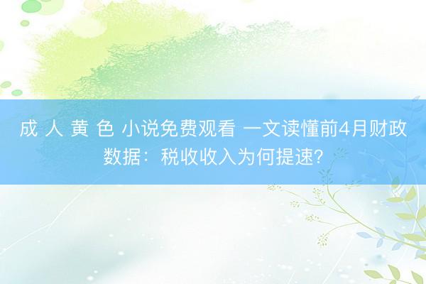 成 人 黄 色 小说免费观看 一文读懂前4月财政数据：税收收入为何提速？