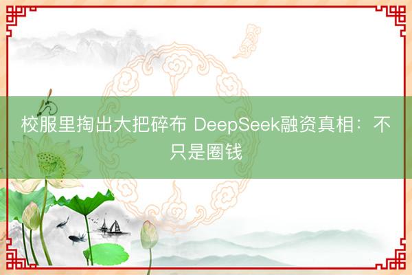 校服里掏出大把碎布 DeepSeek融资真相：不只是圈钱