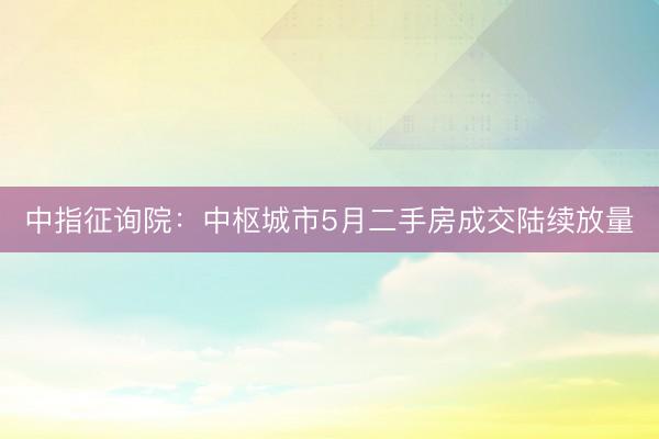 中指征询院：中枢城市5月二手房成交陆续放量