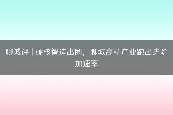 聊诚评 | 硬核智造出圈，聊城高精产业跑出进阶加速率