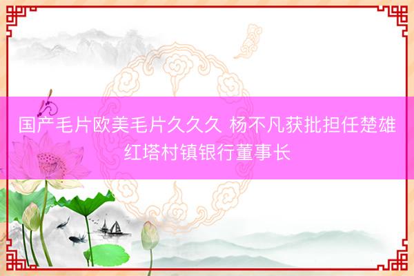 国产毛片欧美毛片久久久 杨不凡获批担任楚雄红塔村镇银行董事长